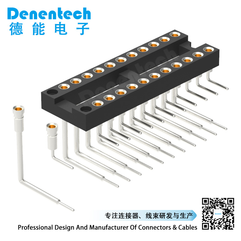 Denentech 优质2.54MMIC座H3.0MM双排90度IC圆孔插座内金外锡母座